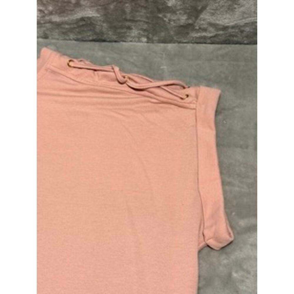 Cupio Blush Pink Lace-Up Shoulder Knit Top 2X Soft Short Sleeve Plus Size - Picture 4 of 9